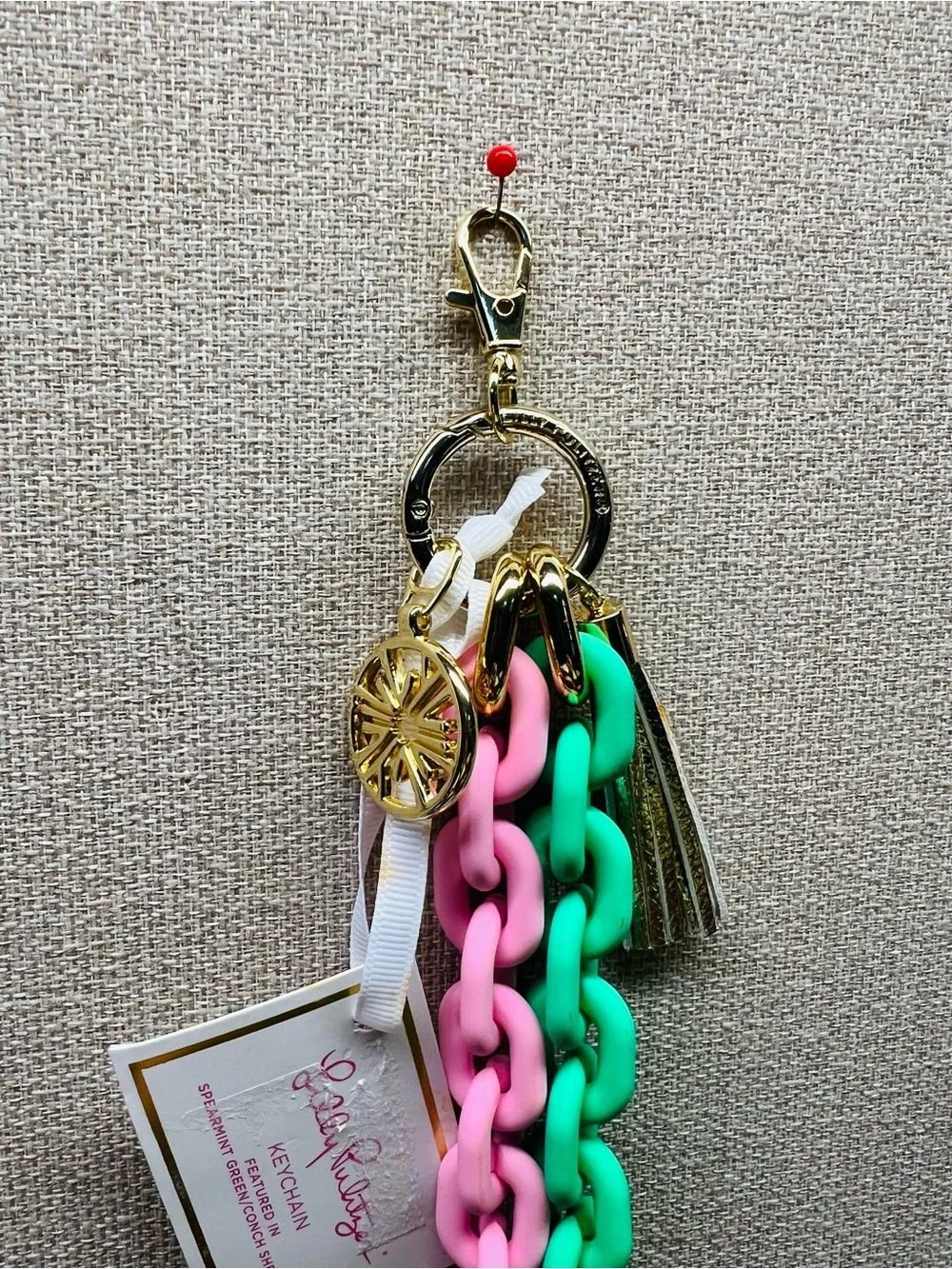 New Lilly Pulitzer Pink and Green Charm Link Keychain